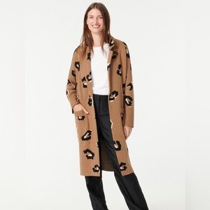 J Crew S Ella Leopard Open Front Long Sweater Blazer Cardigan